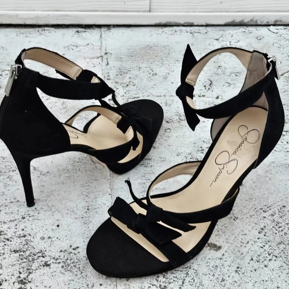 Jessica Simpson Women Heel Pump Sandal Black Suede Upper JS Kaycie Size 8.5M 39 - Picture 1 of 13